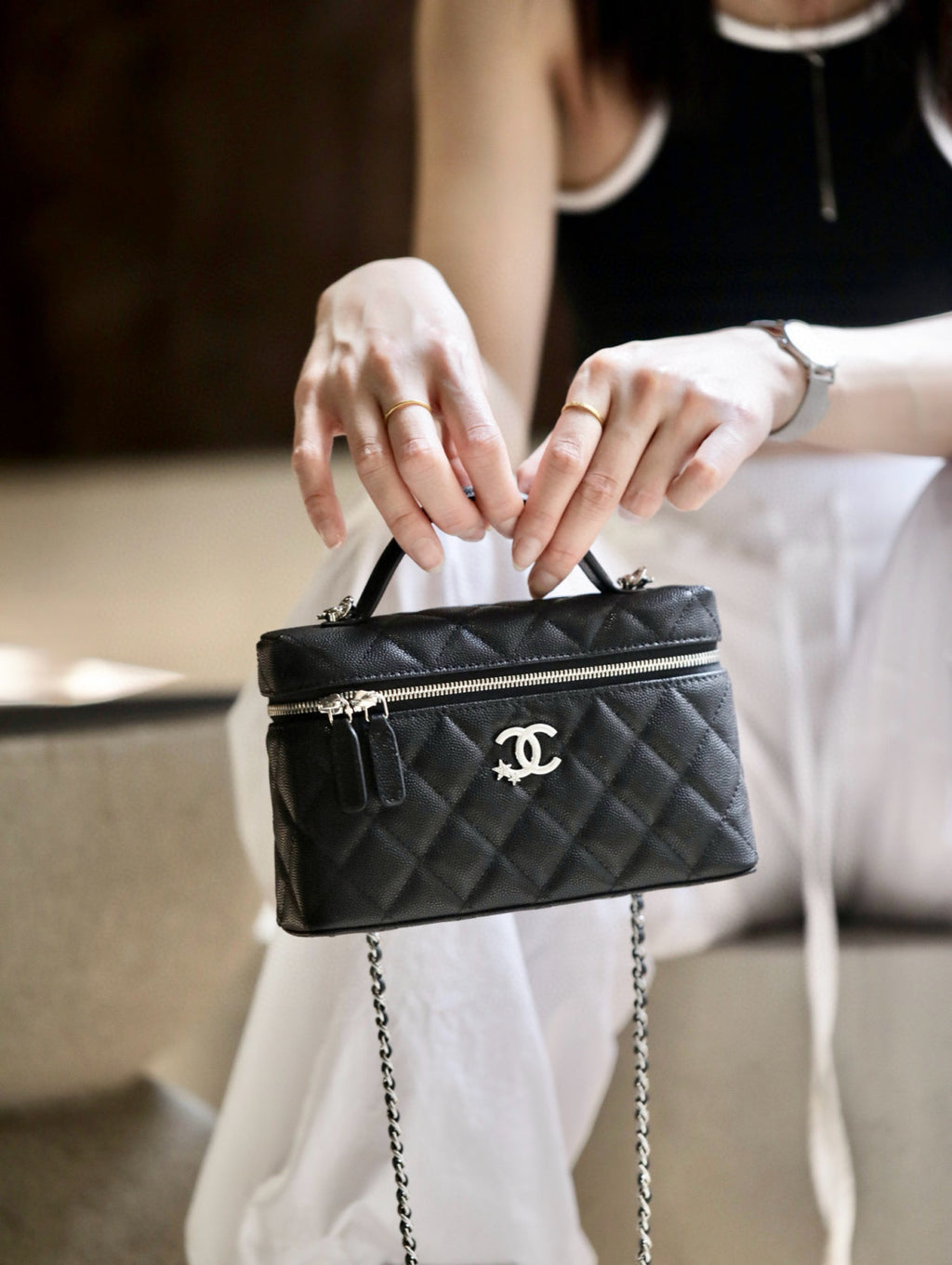 Chanel Meteor Series Star Lunchbox Bag Cosmetic Bag Box Luxury Black Leather Premium Banquet Bags Ap4854 #81422