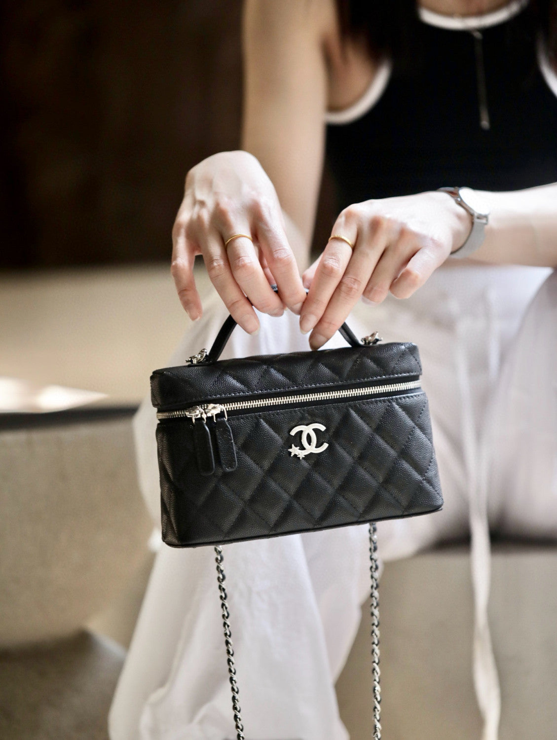 Chanel Meteor Series Star Lunchbox Bag Cosmetic Bag Box Luxury Black Leather Premium Banquet Bags Ap4854 #81422