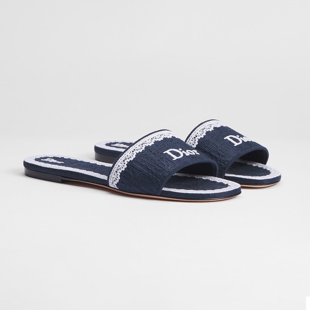 Dior Dentelle Slide Sky Blue Dior Oblique Embroidered Cotton and White Lace #377809