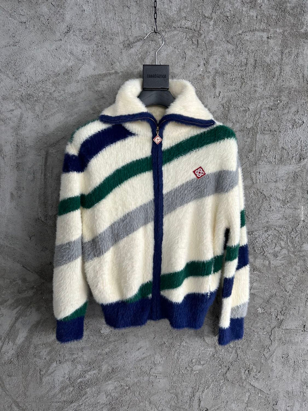 Casablanca Men's Fall and Winter Brushed Texture Slanted Stripe Pattern Long Sleeve Sweatshirt Zipper Jacket #72716