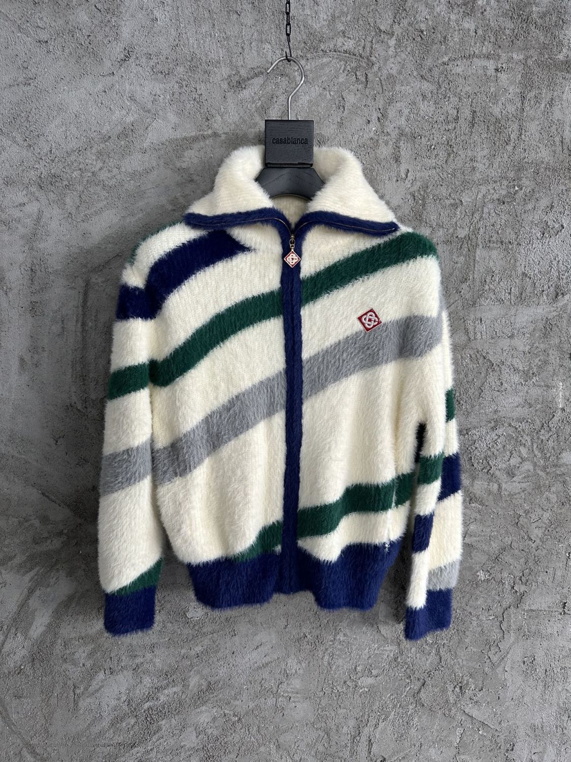 Casablanca Men's Fall and Winter Brushed Texture Slanted Stripe Pattern Long Sleeve Sweatshirt Zipper Jacket #72716
