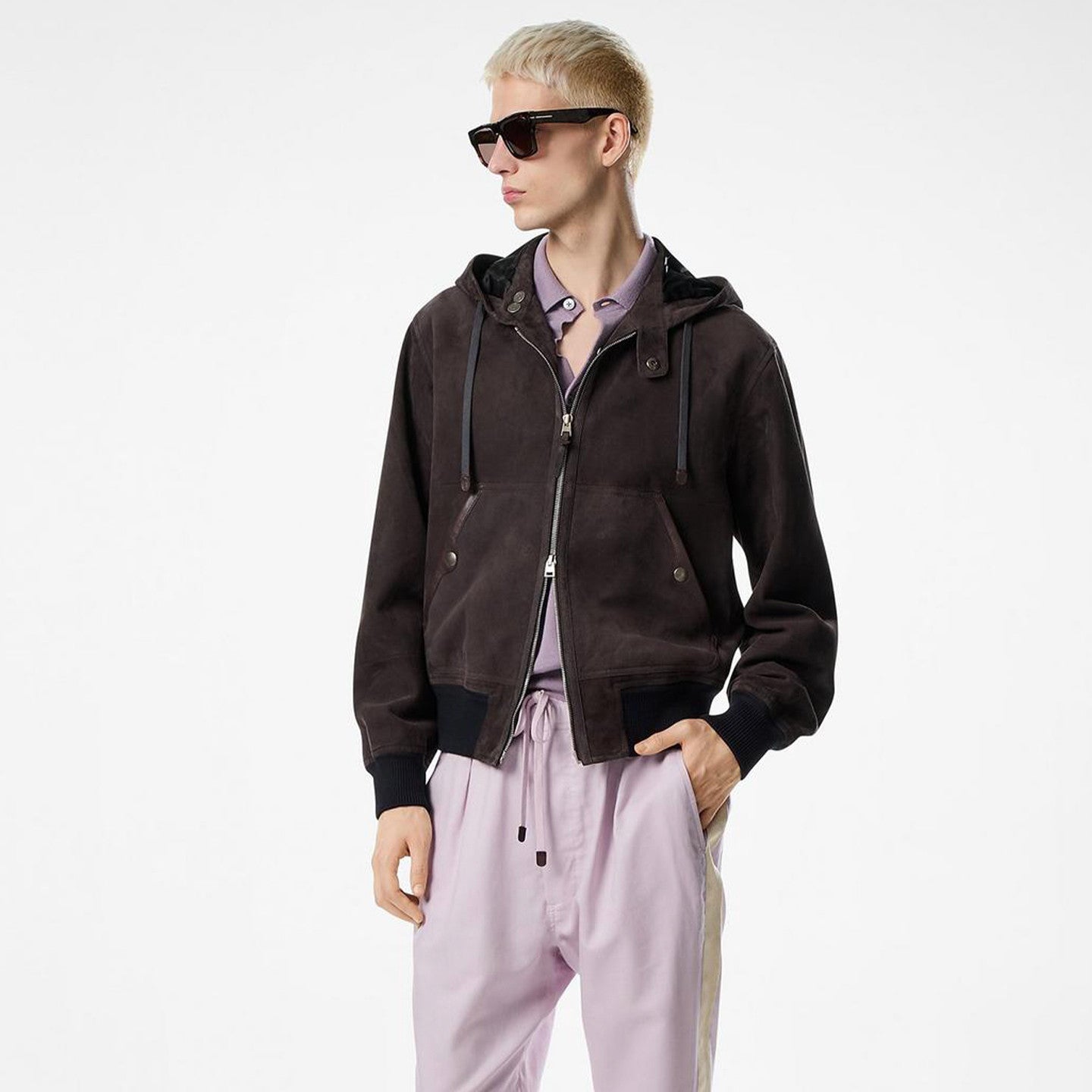 Tom Ford Men's Spring/Fall Suede Hooded Zipper Solid Color Vintage Blouson Jacket Ngvp #2586