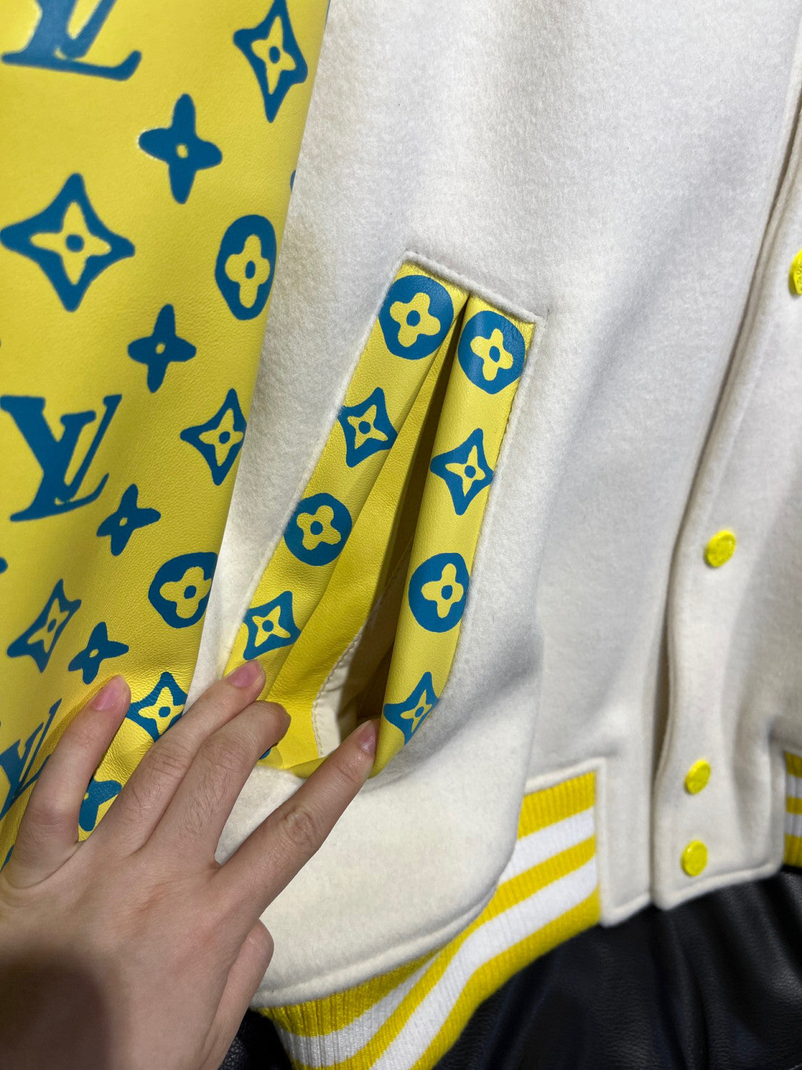 Louis Vuitton Leather Contrast Long Sleeve Jacket Coat