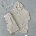 Brunello Cucinelli Men's Spring/autumn Fashion Casual Solid Color Logo Zipper Hoodie Ribbed Cotton Knit Pants Zipper Cuffs Suit Set #78353