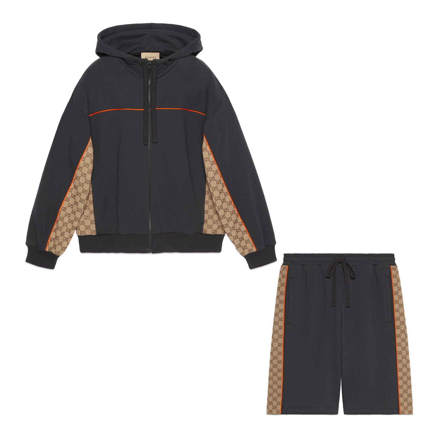 Gucci Men's Spring and Autumn Patchwork Logo Jacquard Zipper Hooded Long Sleeve Jacket Lace-Up Casual Shorts Pants Suit Set #98839