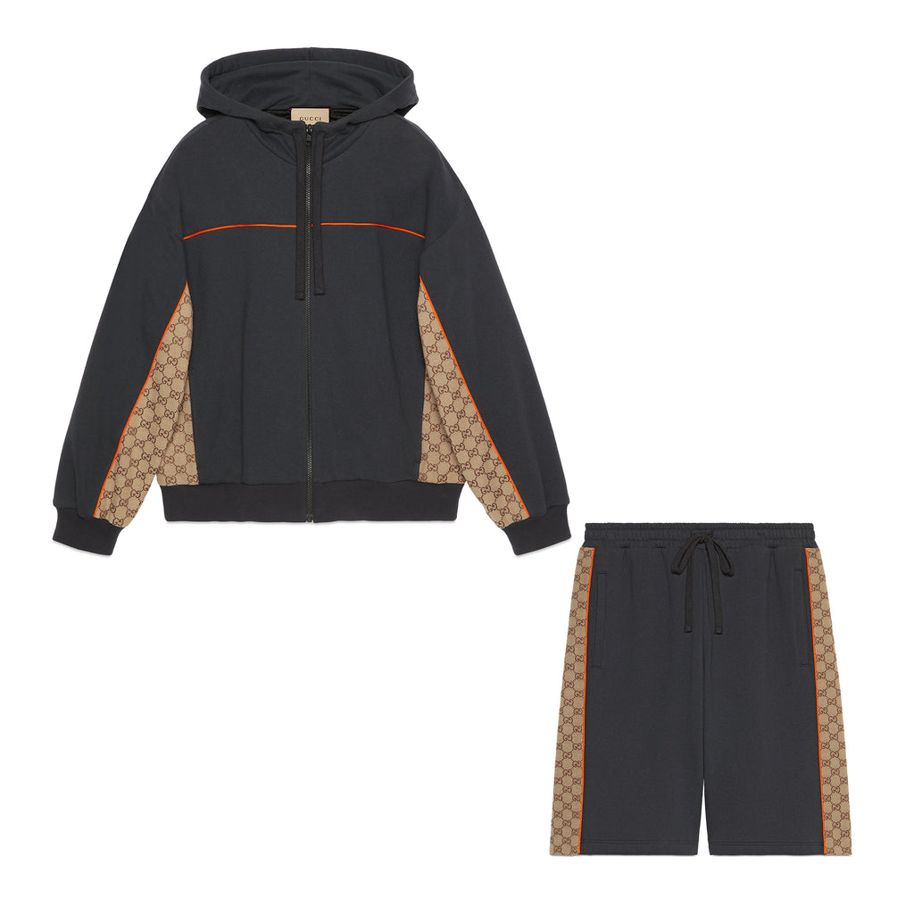 Gucci Men's Spring and Autumn Patchwork Logo Jacquard Zipper Hooded Long Sleeve Jacket Lace-Up Casual Shorts Pants Suit Set #98839