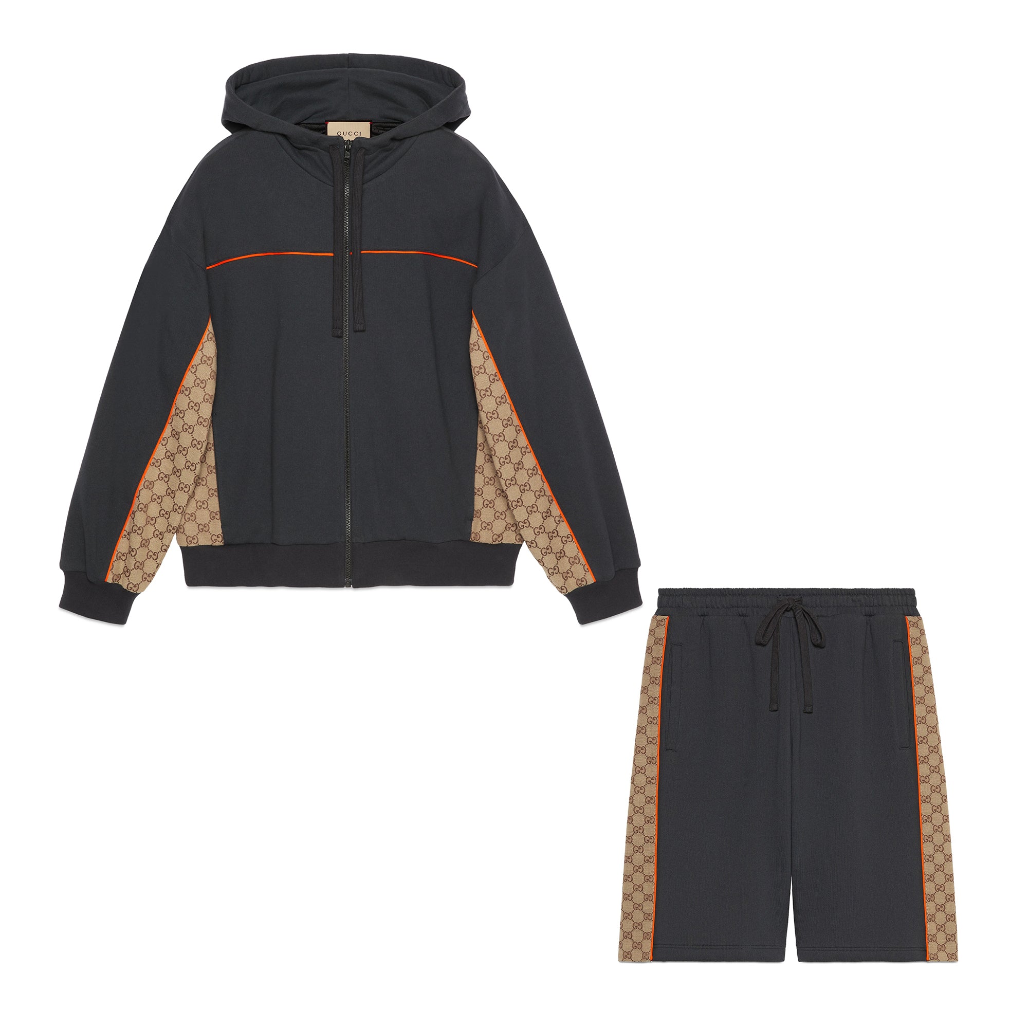 Gucci Men's Spring and Autumn Patchwork Logo Jacquard Zipper Hooded Long Sleeve Jacket Lace-Up Casual Shorts Pants Suit Set #98839