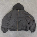 Balenciaga Men's Winter Black Nylon Embroidered Logo Hooded Pilot Zipper Long Sleeve Jacket #98145