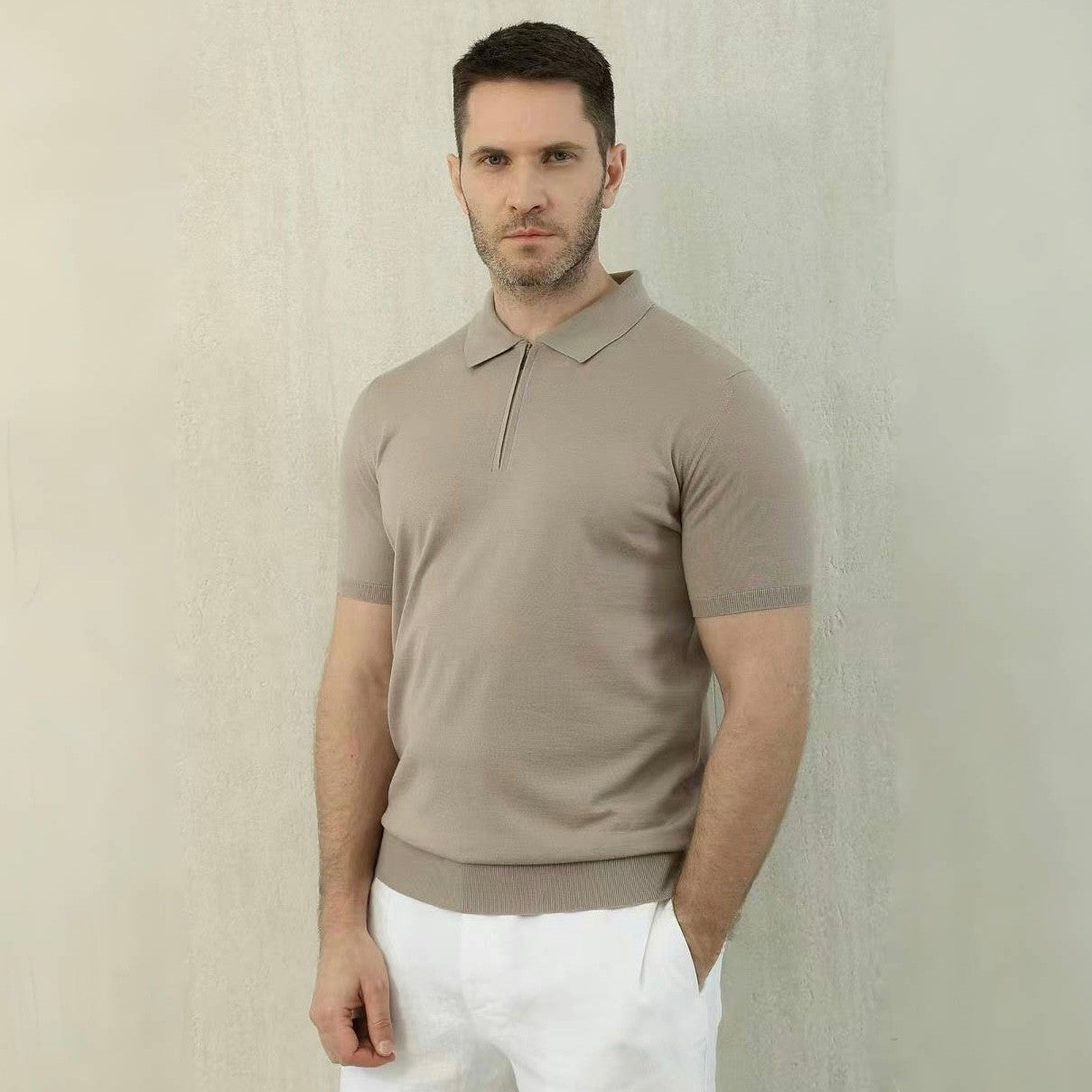 Loro Piana Men's Summer Solid Color Half Zip Straight Short Sleeve Polo Shirt Ngvp #1555