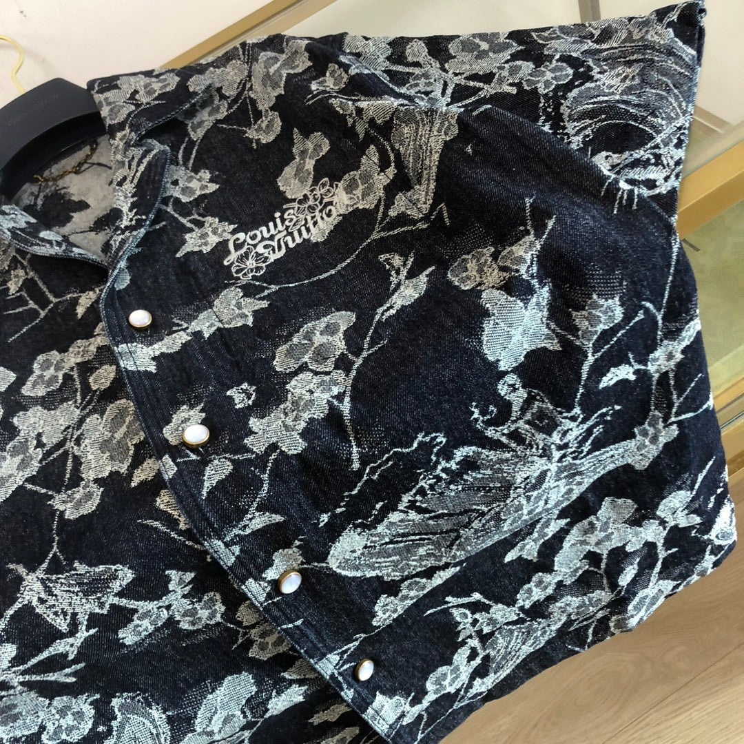 Louis Vuitton Men's Summer Botanical Print Full Print Lapel Single Breasted Short Sleeve Shirt Button Down Shorts Suit Set #99966