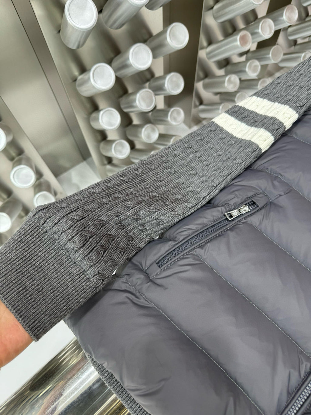 Moncler Men's Autumn And Winter Solid Colour Stand-up Collar Zip-up Striped Wool Patchwork Puffer Down Jacket #77833