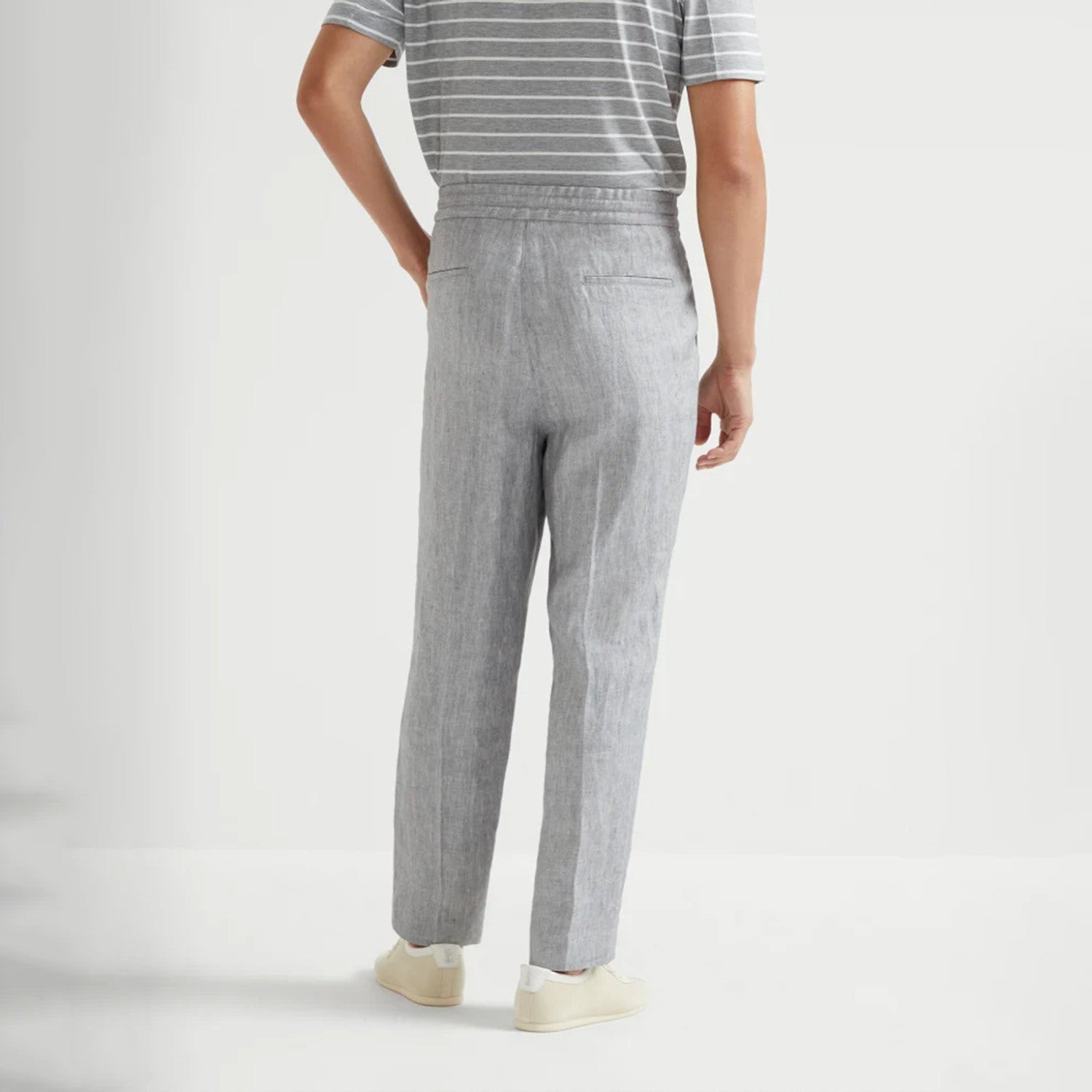 Brunello Cucinelli Men's Spring And Summer Tie Gray Linen Pants Fashion Trend Casual Comfortable Suit Pants Ngvp #1755