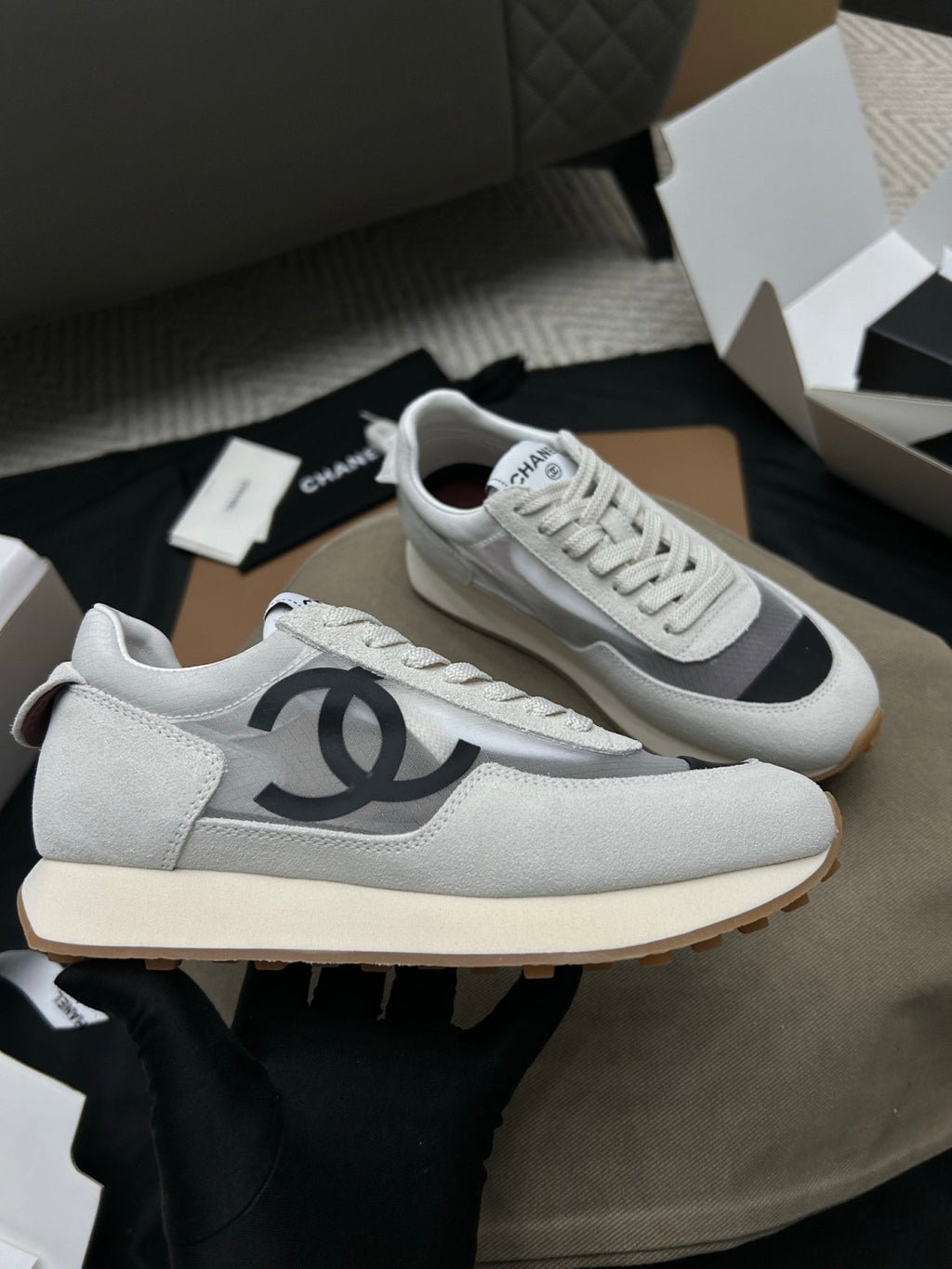 Chanel Sneakers Fabric & Suede Calfskin White & Black #377666