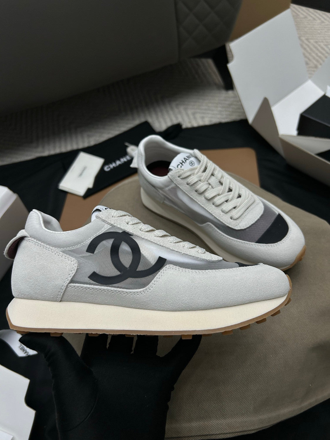 Chanel Sneakers Fabric & Suede Calfskin White & Black #377666