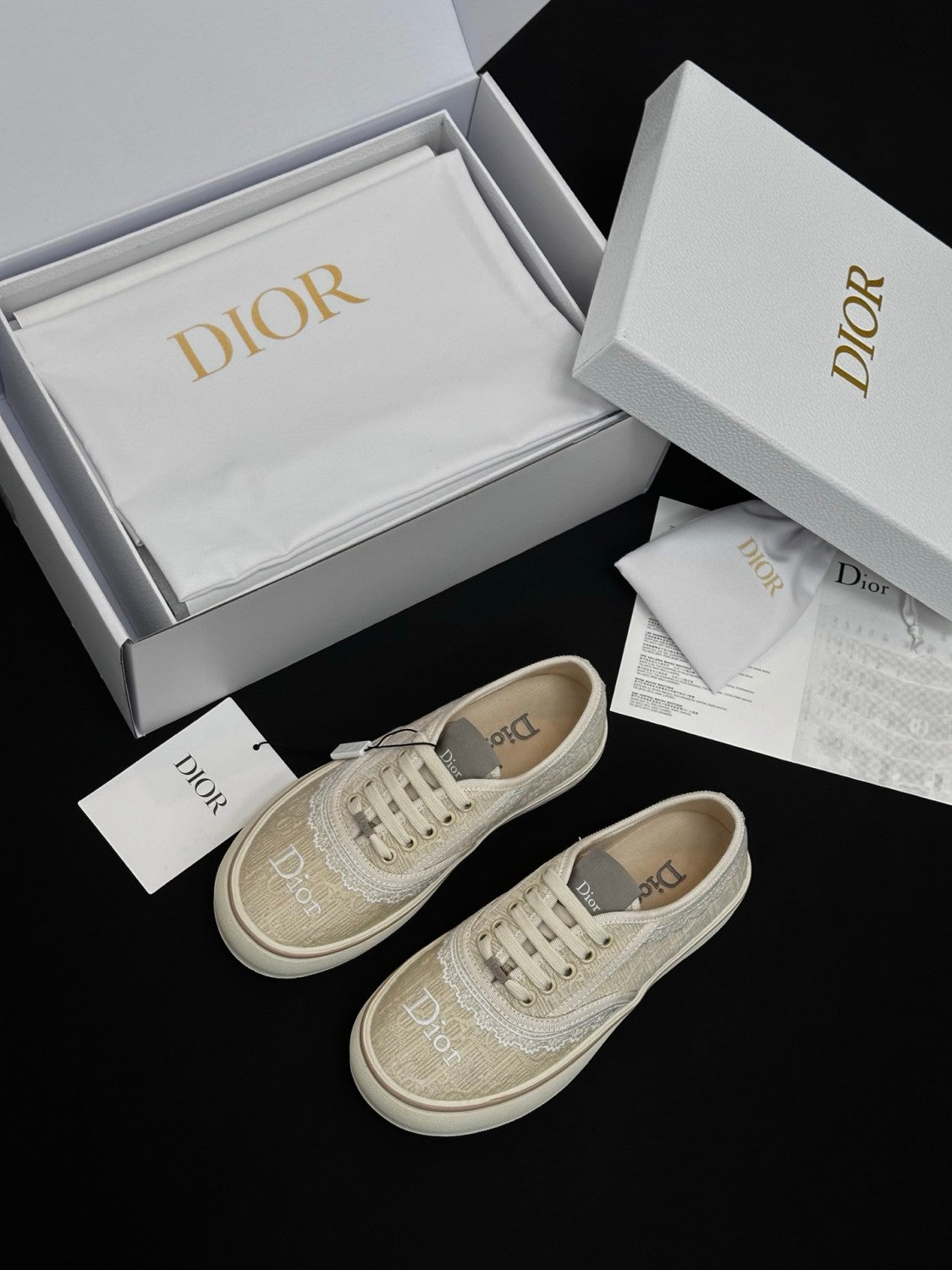 Dior Saltwind Round Toe Lace-up Embroidery Colorful Lace Low-top Canvas Shoes #380451