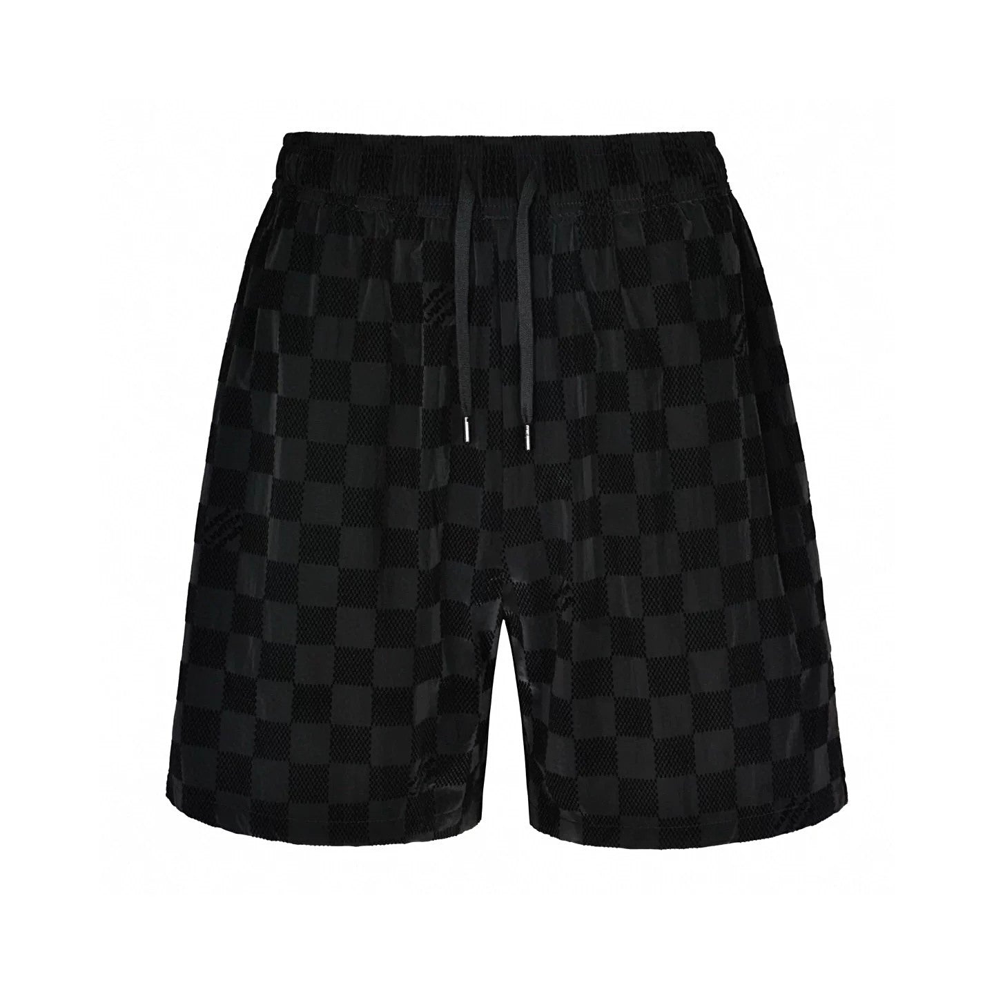 Louis Vuitton Men's Spring/summer Flocked Tech Shorts Checkerboard Marque L.vuitton Déposée Logo Velvet Solid Color Elastic Waist Wide Leg Comfortable Pants #81411