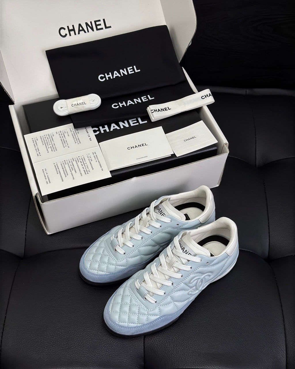 Chanel Women's Solid Color Round Toe Leather Low Top Lace-Up Sneakers Shoes #77416