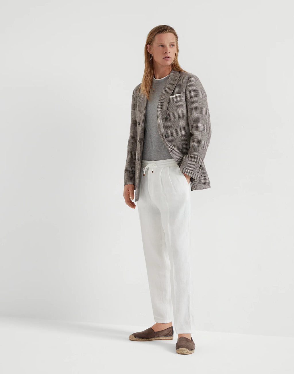 Brunello Cucinelli Men's Four-Season Drawstring Tie-Waist Plain-Colored Fitted Casual Linen Pants Ngvp #2296