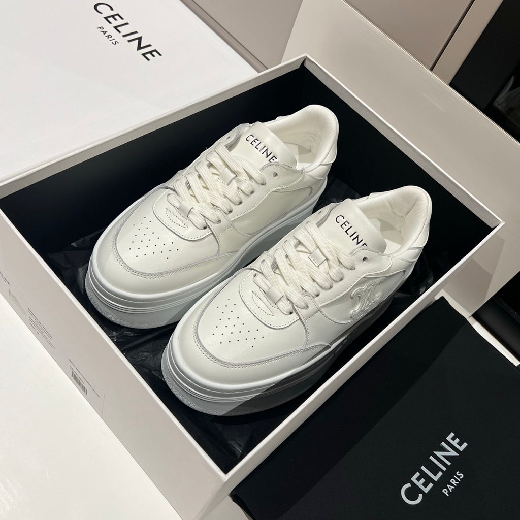 Celine Block Sneakers With Wedge Outsole in Calfskin Optic White #378714