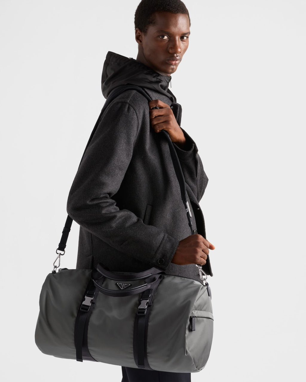 Prada Black Re-nylon and Saffiano Leather Duffle Bag #335984