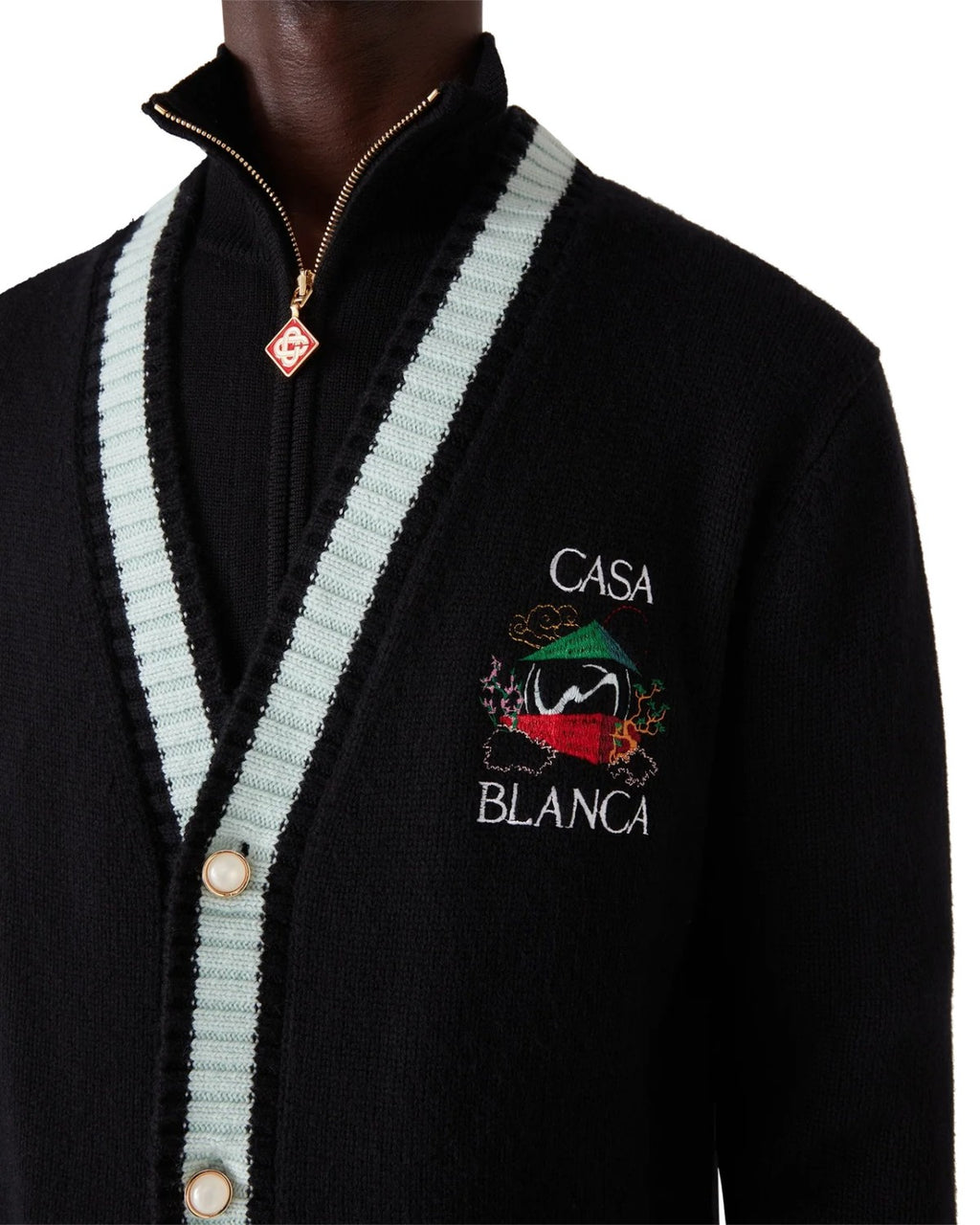Casablanca Casa Mountain Temple Cardigan Men's And Women's Spring/autumn Fashion Casual Embroidered Badge V Neck Single Breasted Knitted Cardigan #78324
