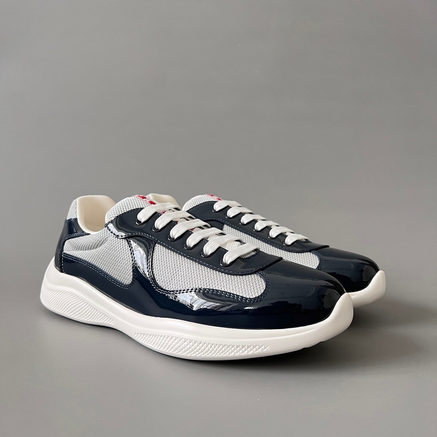 PRADA Black silver Patent Leather And Technical Fabric Prada America s Cup Sneakers #334570