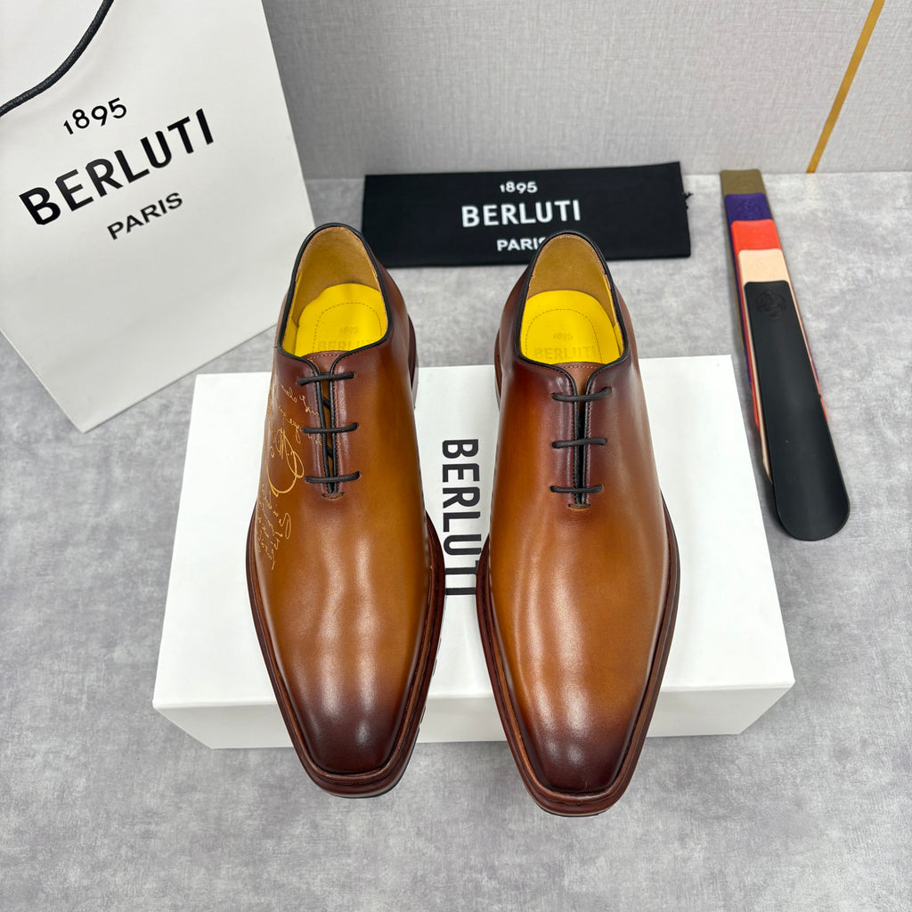 Berluti Men's Spring/Fall Classic Elegant Leather-Sourced Elastic Formal Midsole Dress Shoes #78574