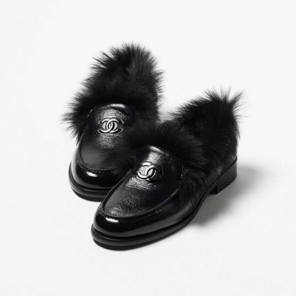 Chanel Women's Flat Loafers Suede Glossy Pleated Lambskin And Double-Sided Shearling Lambskin #333067