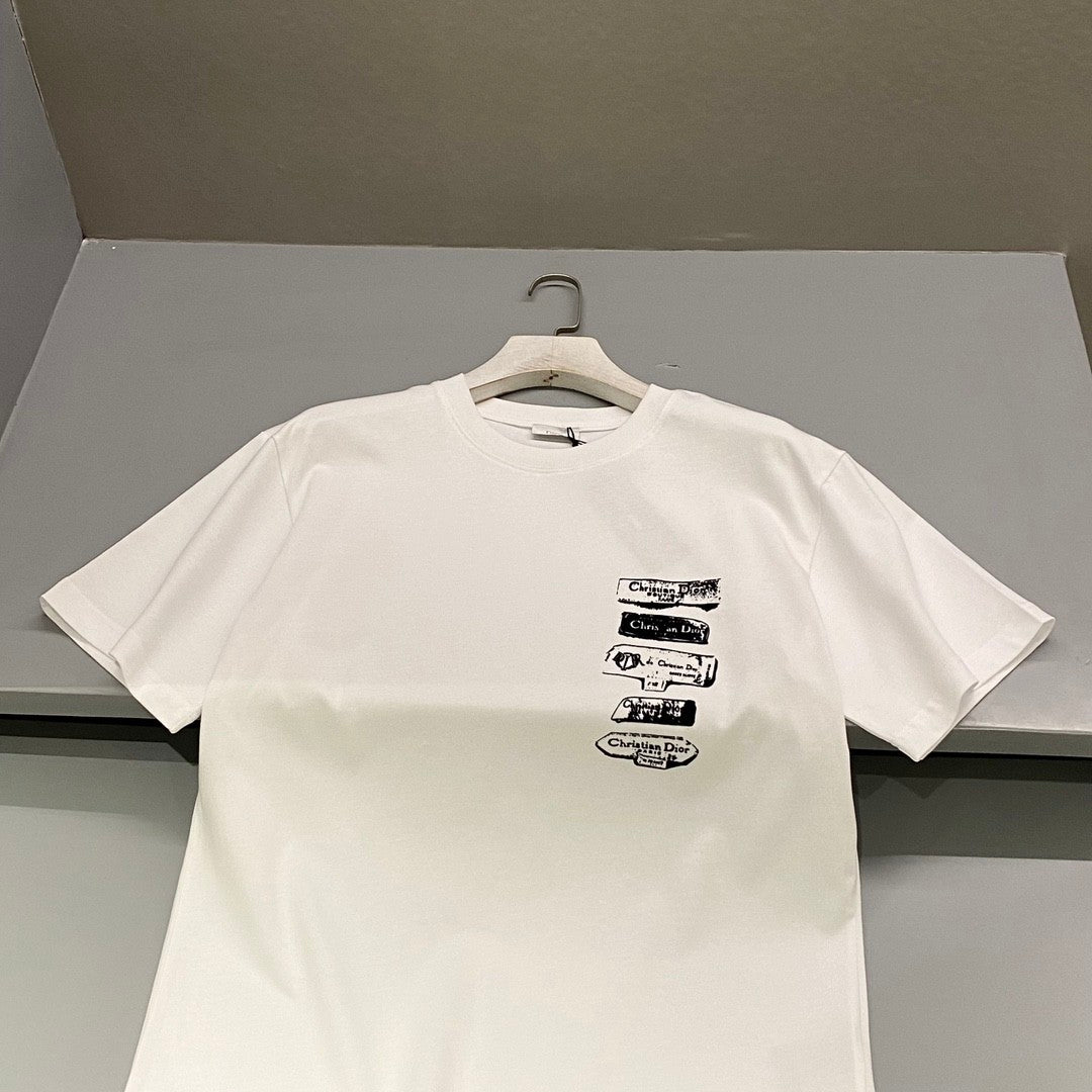 Dior Men's Summer Solid Color Graphic Printed Round Neck Cotton Short Sleeve T-Shirt #75238