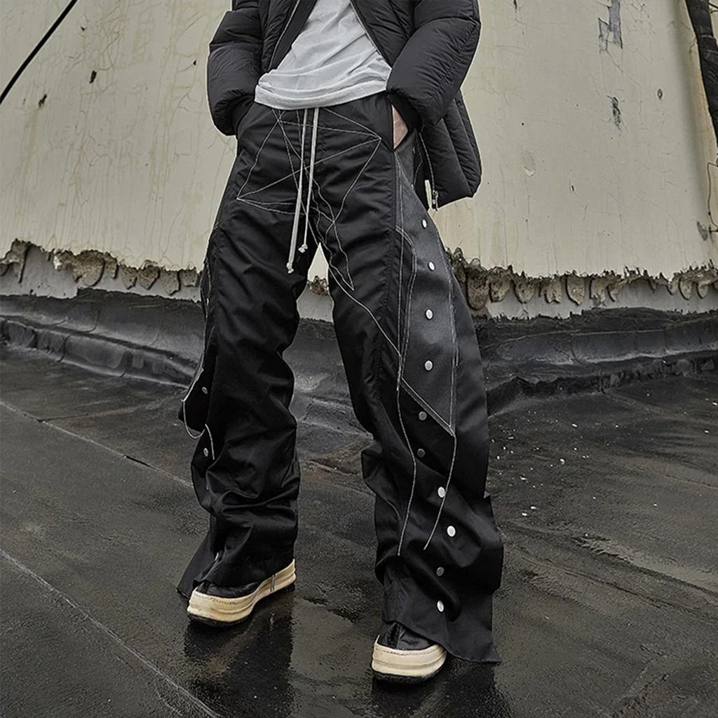 Rick Owens Men's Four Seasons Dark Line Button Workwear Pants Loose Retro Trend Drawstring Straight Leg Pants Ngvp #8779