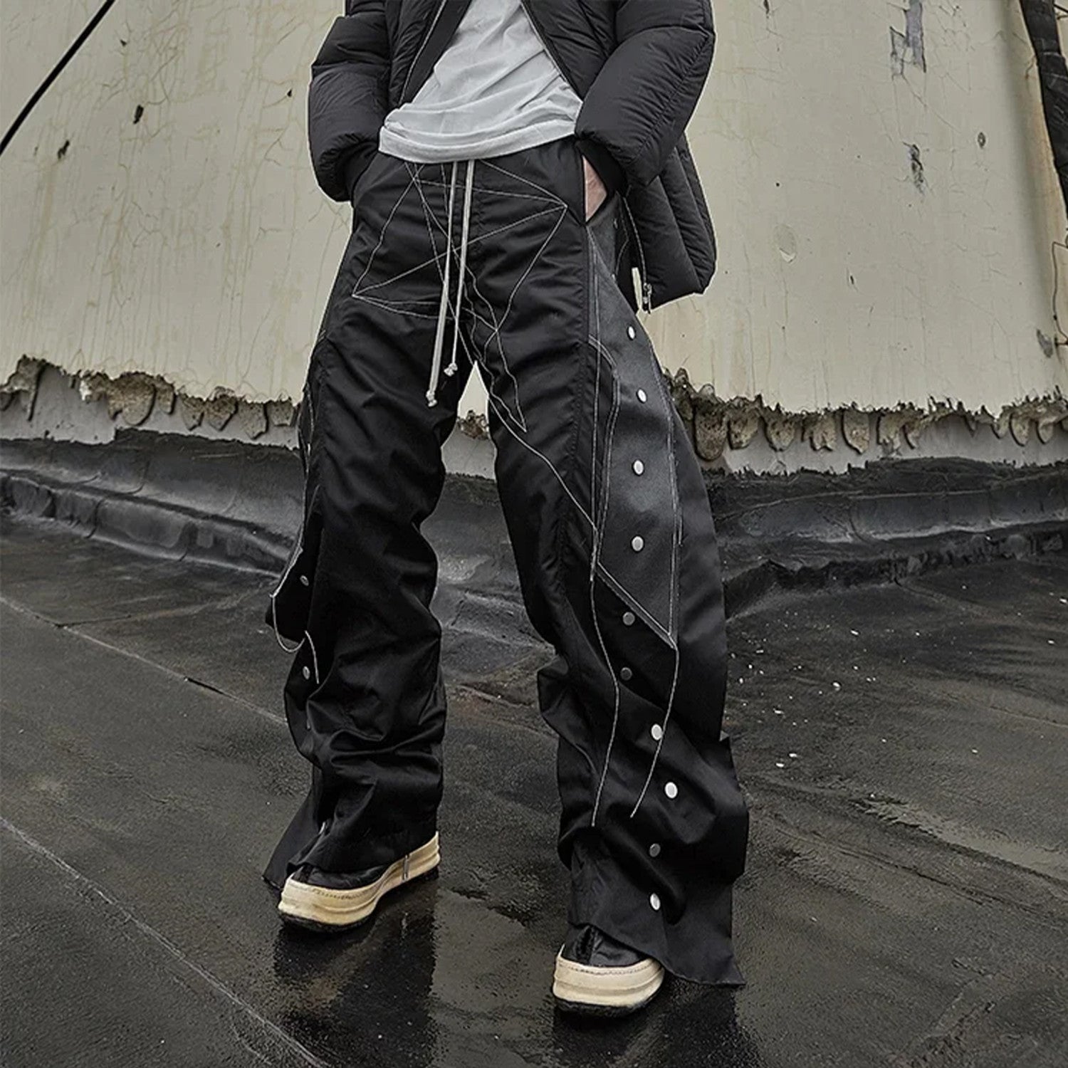 Rick Owens Men's Four Seasons Dark Line Button Workwear Pants Loose Retro Trend Drawstring Straight Leg Pants Ngvp #8779