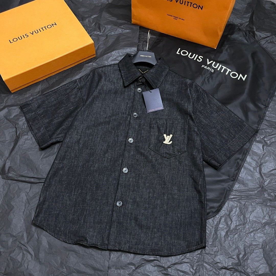 Louis Vuitton Men's Summer Plain Colour Denim Single Breasted Short Sleeved Shirt And Casual Shorts Set Suit #77766