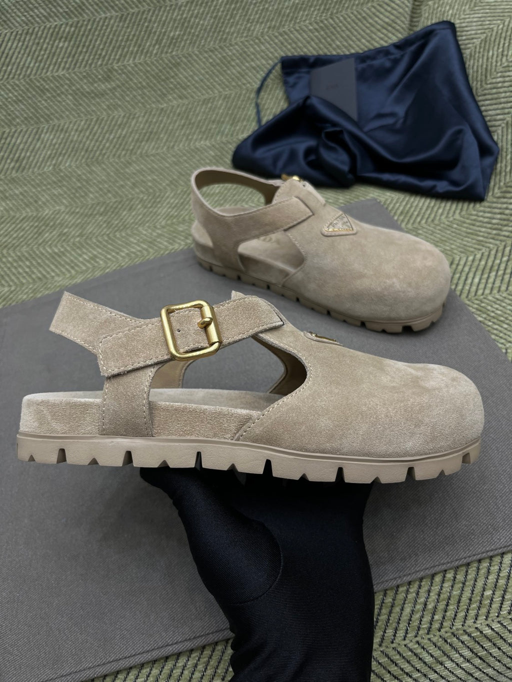 Prada Women's Spring And Summer Suede Buckle Fashion Casual Sandals Comfortable Flat Single Shoes #81368