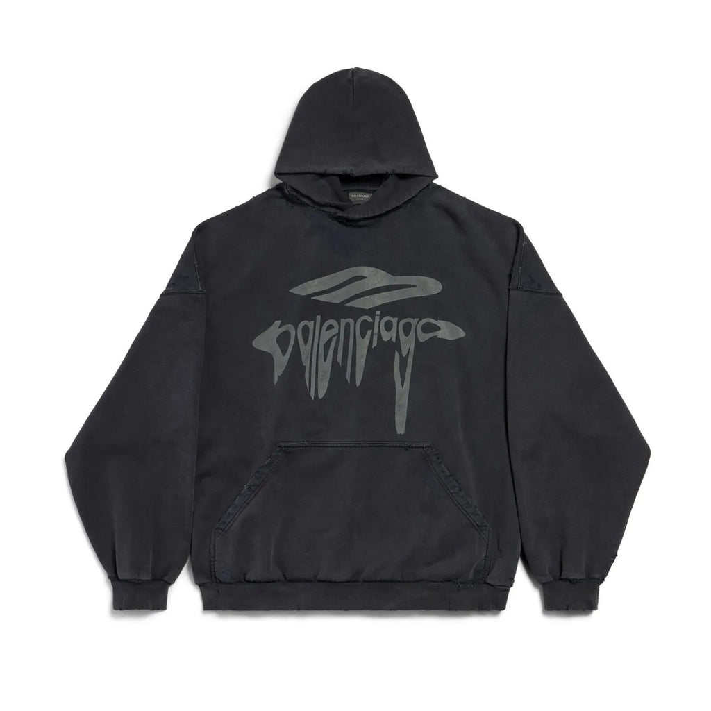 Balenciaga Men's Spring 3B LIQUIFIED Loose High Street Cotton Logo Print Hooded Sweatshirt #74929