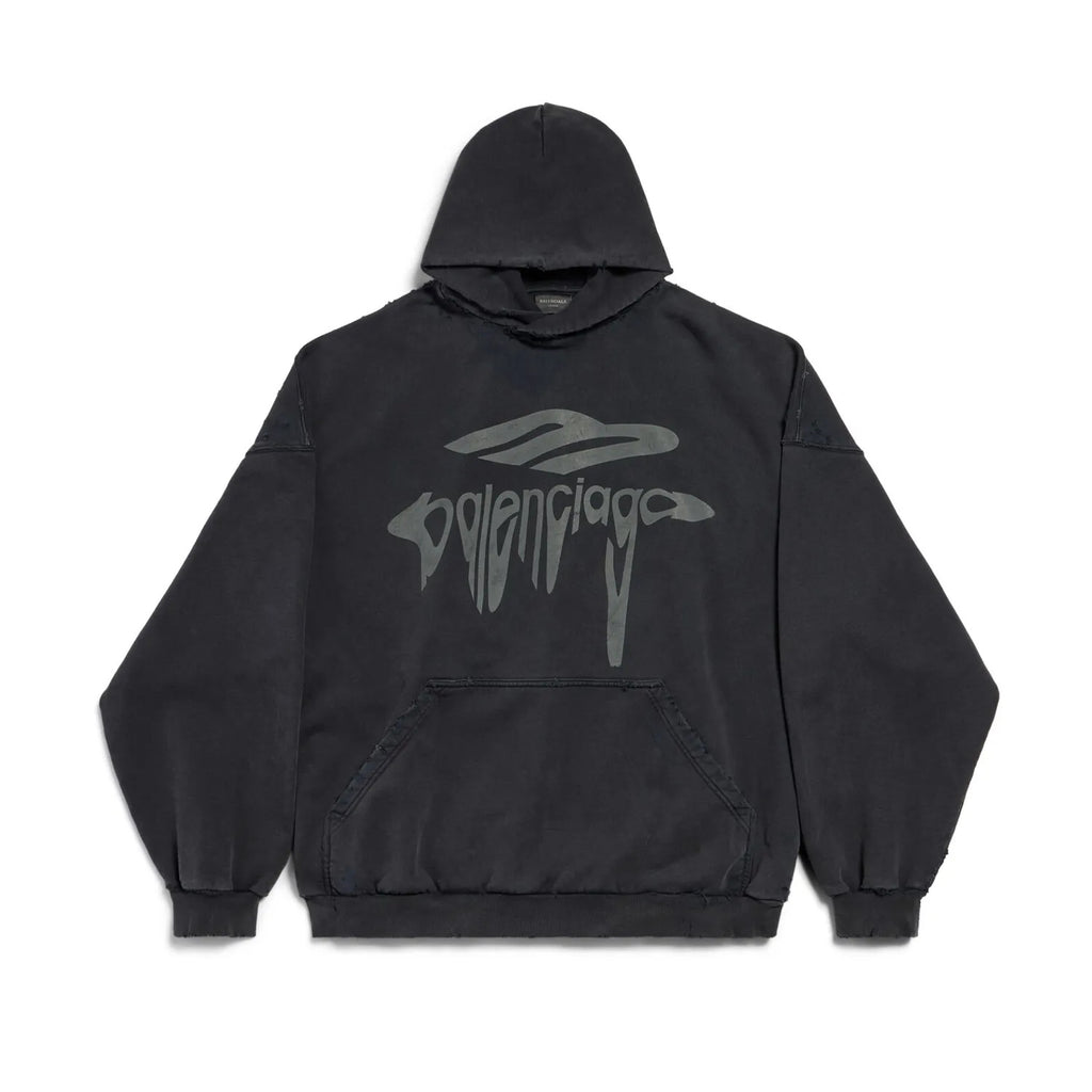 Balenciaga Men's Spring 3B LIQUIFIED Loose High Street Cotton Logo Print Hooded Sweatshirt #74929