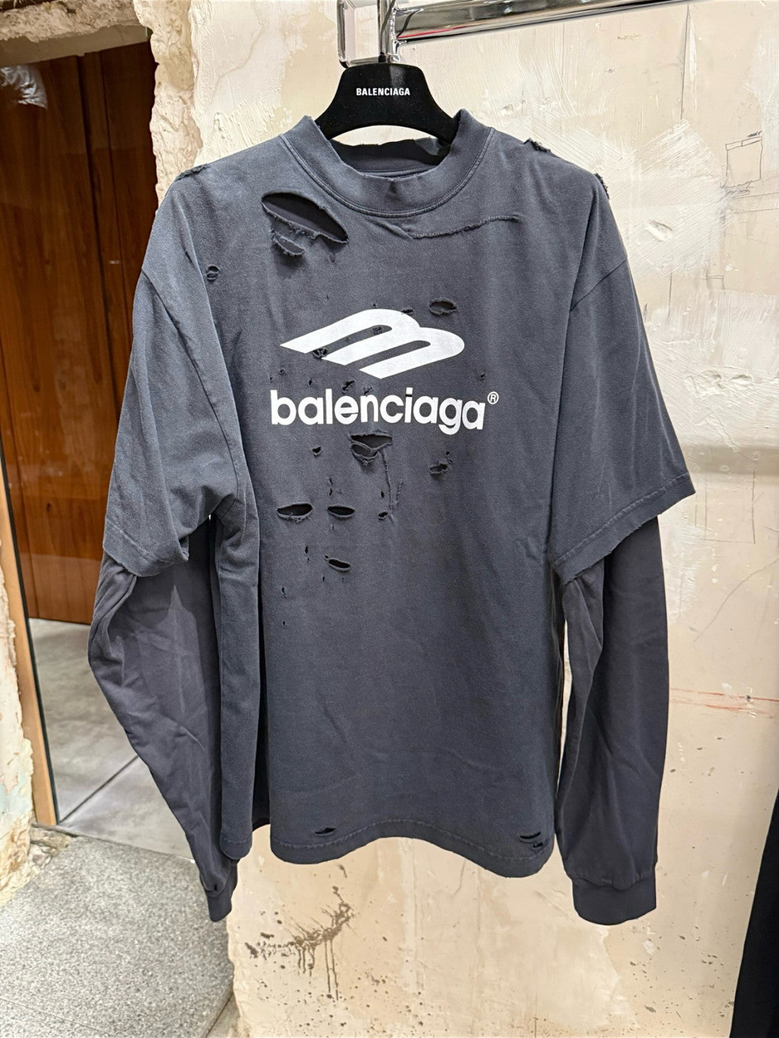 Balenciaga 3b Sport Icon Medium Fit Layered T-shirt Men's Retro High Street Trend Round Neck Spring And Autumn Fake Two T-shirt #71846