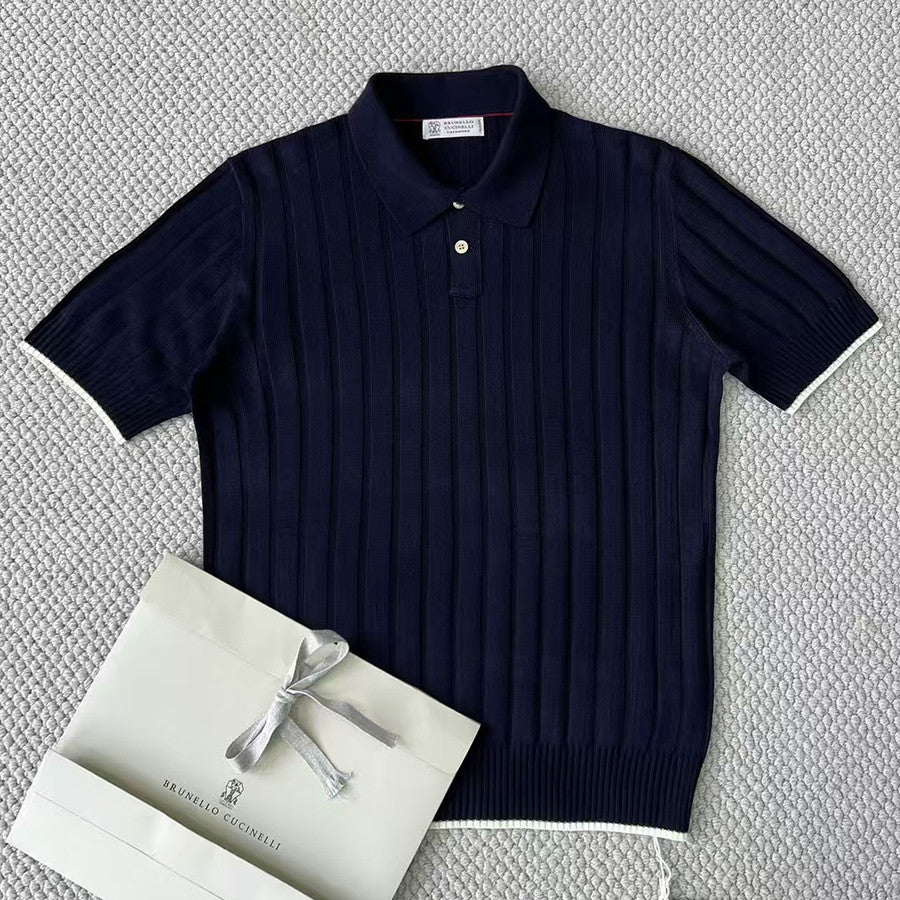 Brunello Cucinelli Men's Spring And Summer Solid Color Lapel Fitted Short Sleeve Polo Shirt Ngvp #1447