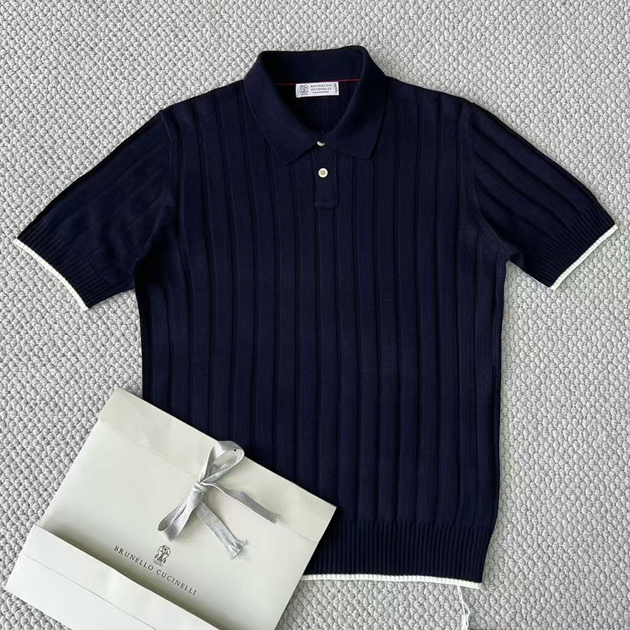 Brunello Cucinelli Men's Spring And Summer Solid Color Lapel Fitted Short Sleeve Polo Shirt Ngvp #1447