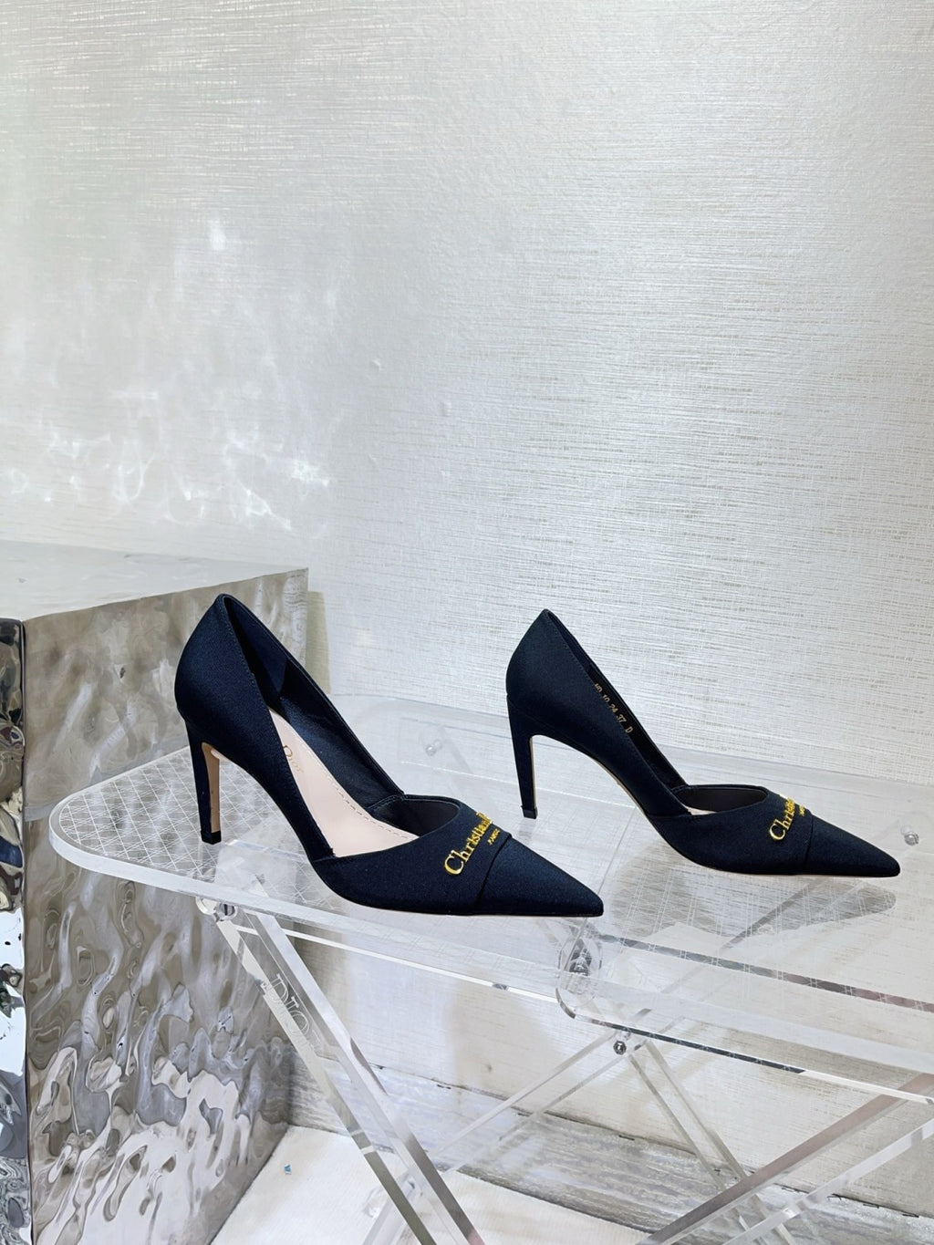 Escarpin My Dior Women's Summer Gold Letter Print Solid Color Cowhide Pointed Toe 8cm High Heel Shoes #77215