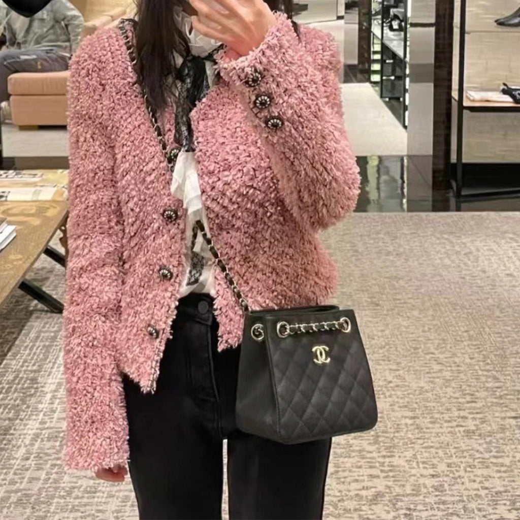 Chanel Mini Tote Diamond Double C Lychee Grain Cowhide Black Gold Double Chain Bucket Mini Tote Crossbody Bag Bags As3176 #76835