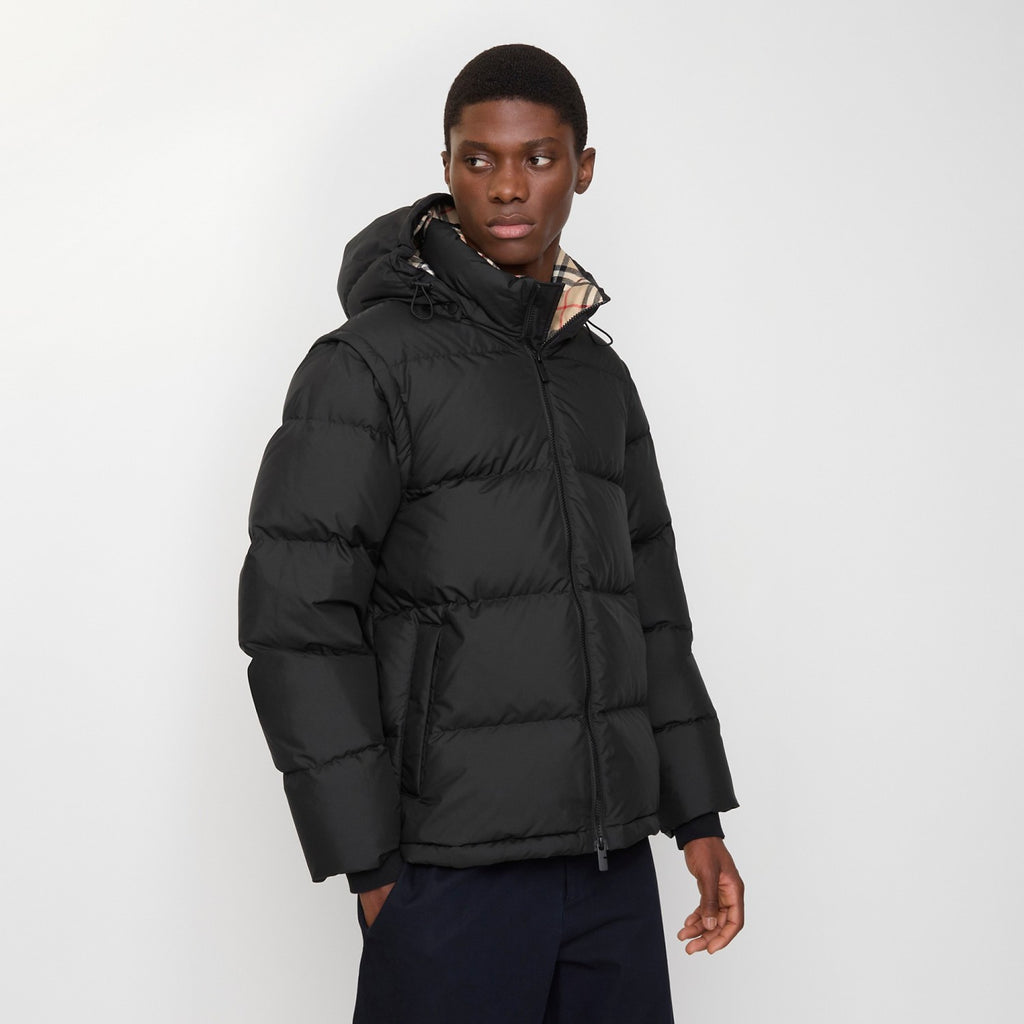 Burberry Detachable Sleeve Puffer Jacket in Flax Men's Nylon #335005