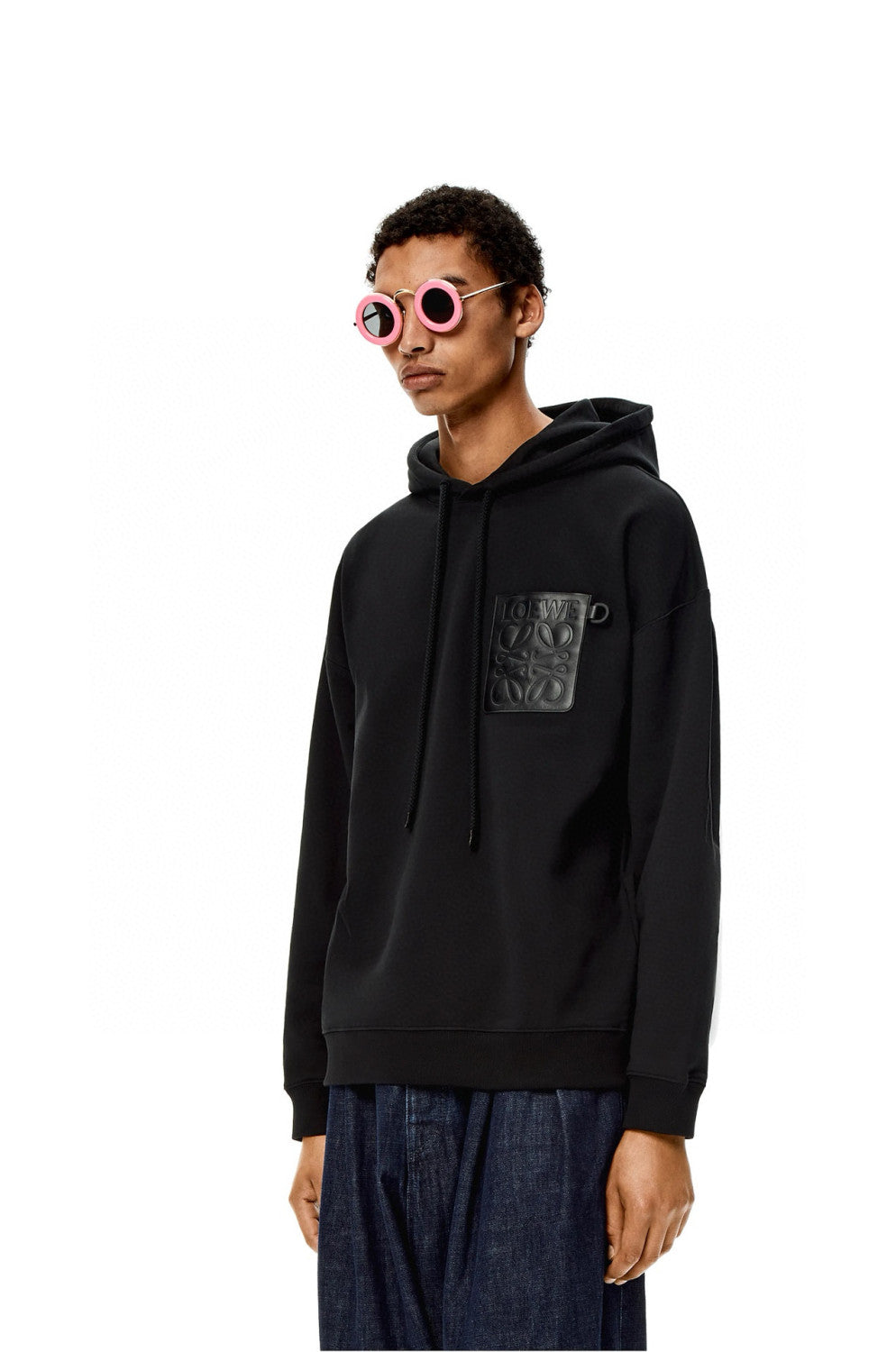 Loewe Men's Spring & Autumn Solid Color Logo Leather Label Drawstring Hooded Sweatshirt Pullover #98912