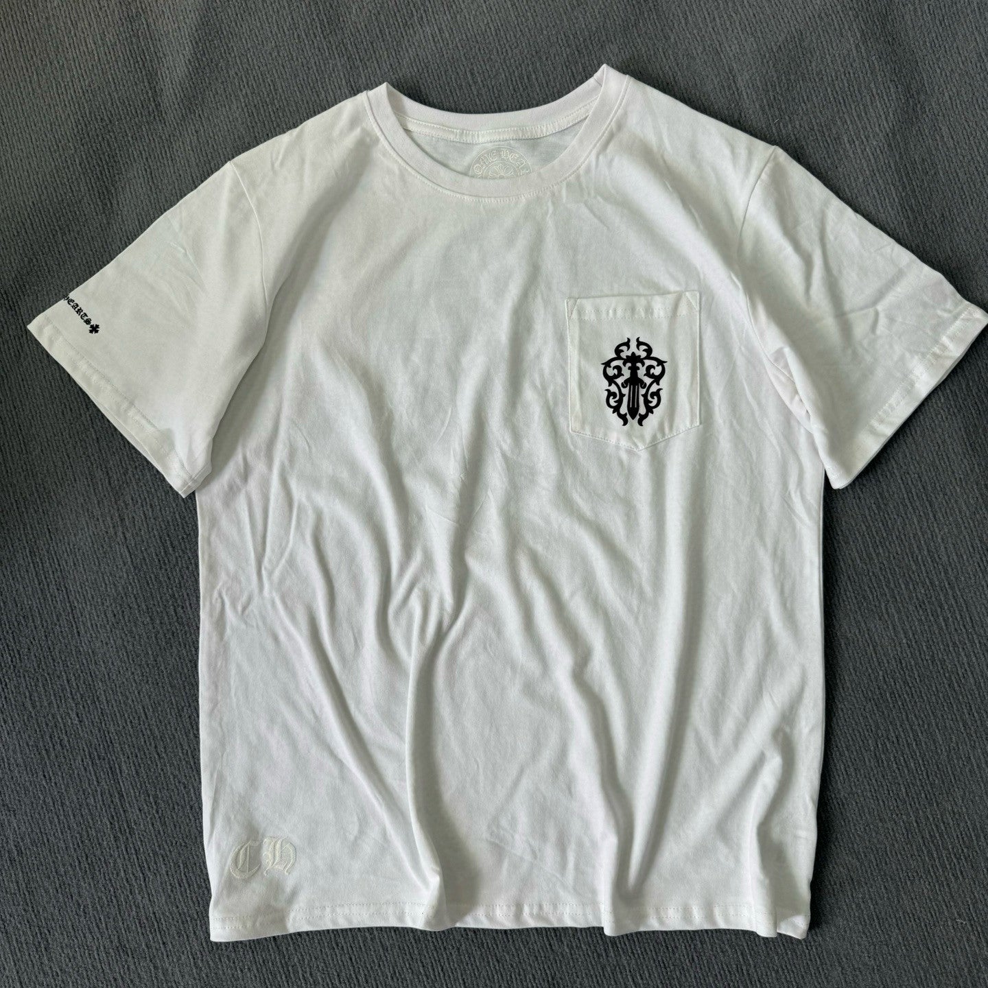 Chrome Hearts Men's Summer Solid Color Sanskrit Print Round Neck Cotton Short Sleeve T-Shirt #77172