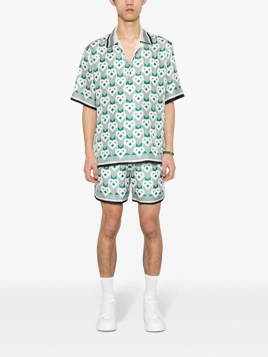 Casablanca Men's Summer Gradient Heart Printed Silk Short Sleeve Shirt Casual Elastic Lace-Up Shorts Ngvp  #8677