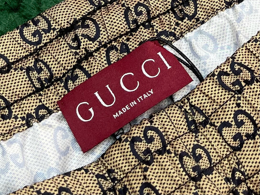 Gucci Men's Summer Logo Full Print Single Breasted Short Sleeve Shirt Stretch Waist Casual Shorts Set Suit #75828