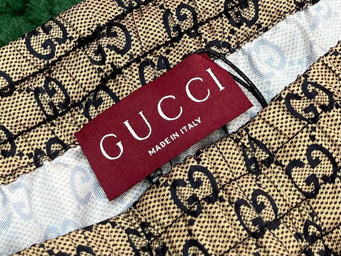 Gucci Men's Summer Logo Full Print Single Breasted Short Sleeve Shirt Stretch Waist Casual Shorts Set Suit #75828
