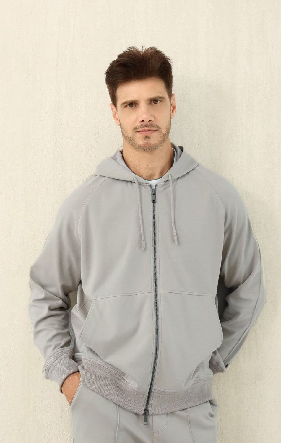 Ermenegildo Zegna Men's Spring/Fall Zipper Drawstring Hoodie Sweatshirt & Solid-Color Casual Pants Suit Set Ngvp #2352
