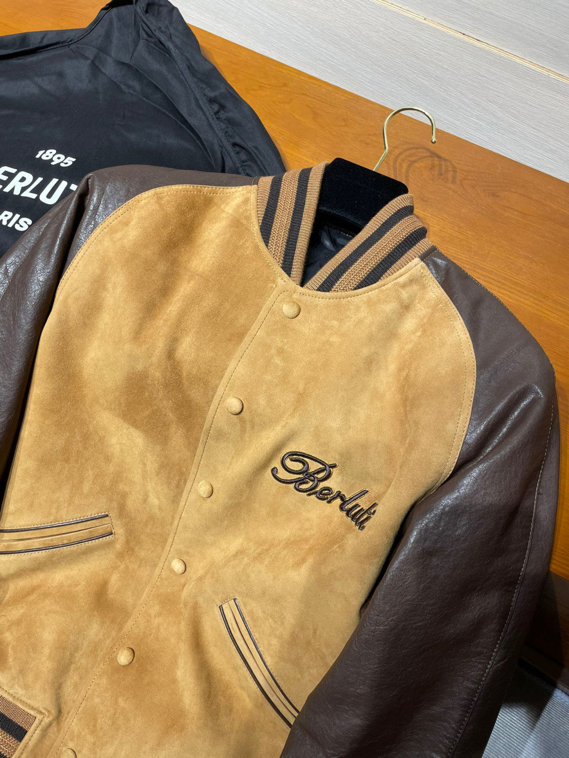 Berluti Suede Leather Patchwork Varsity Jacket #96481