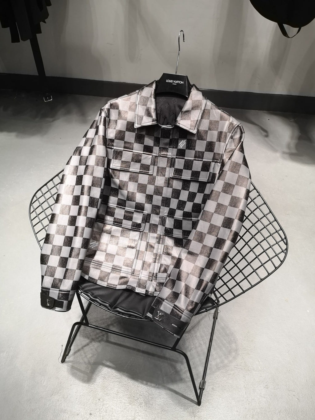 Louis Vuitton Men's Fall And Winter Casual Colorblocking Checkerboard Leather Jacket Letter Logo Temperament Jacket #6238