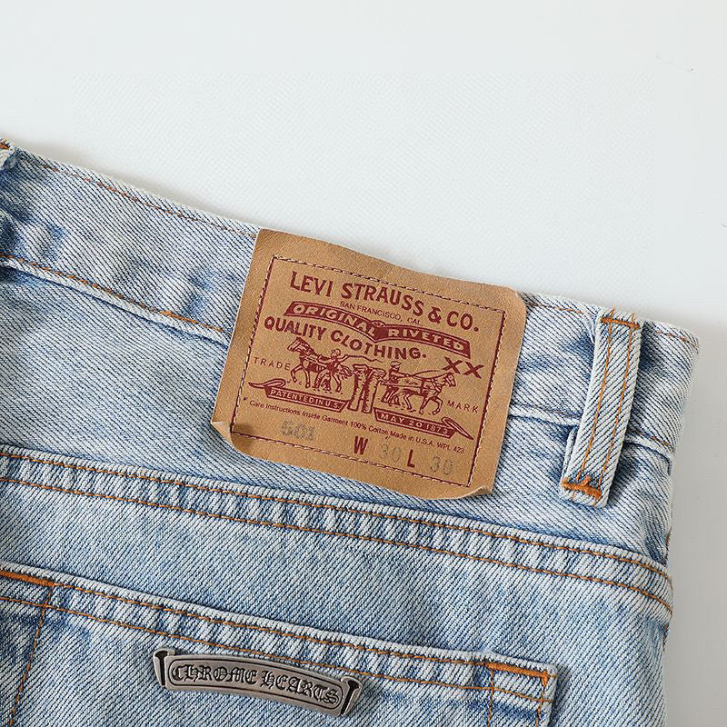 Chrome Hearts Light Blue Graffiti Jeans Pants #96564